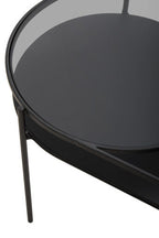 Grey Glass and Black Finish 2 Tier Oval Coffee Table