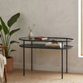 Grey Glass and Black Finish 2 Tier Oval Coffee Table