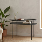 Grey Glass and Black Finish 2 Tier Oval Coffee Table