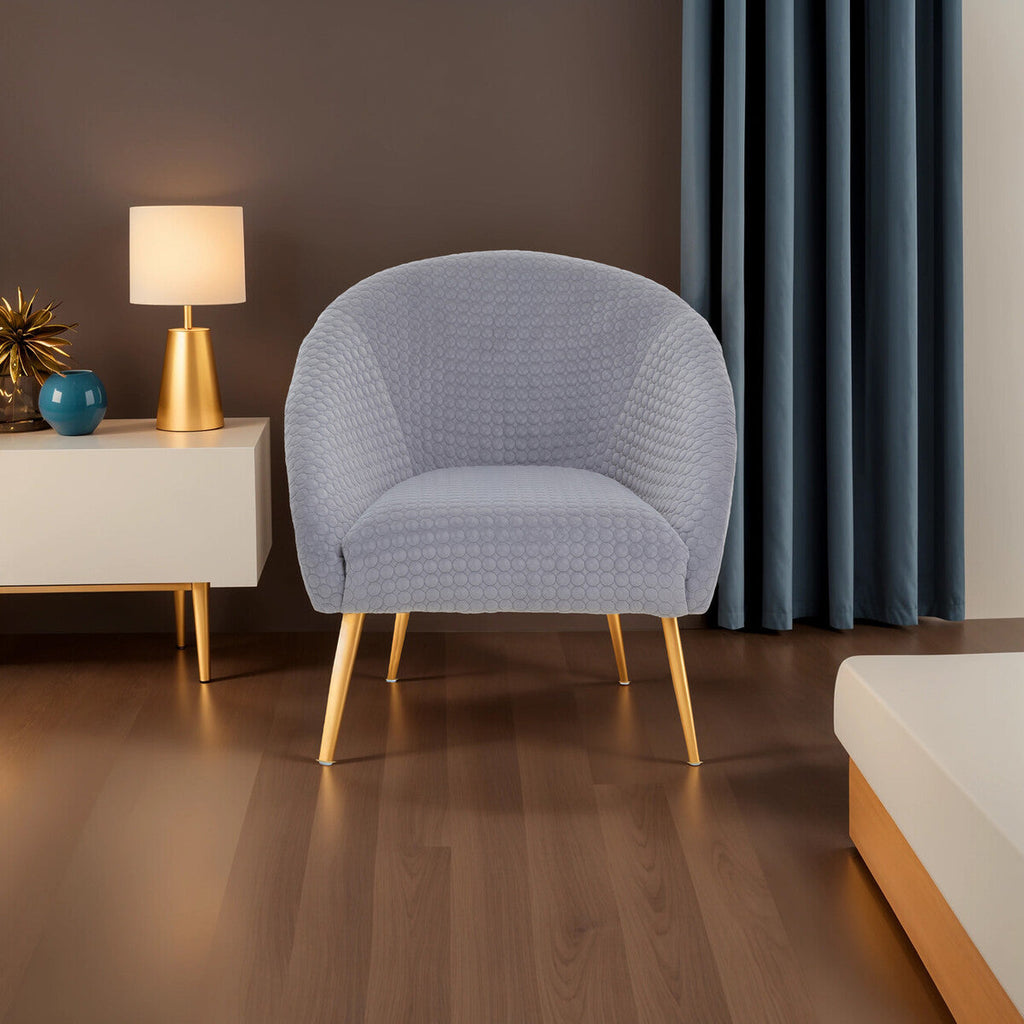 Grey Velvet Statement Chair with Gold Finish Legs