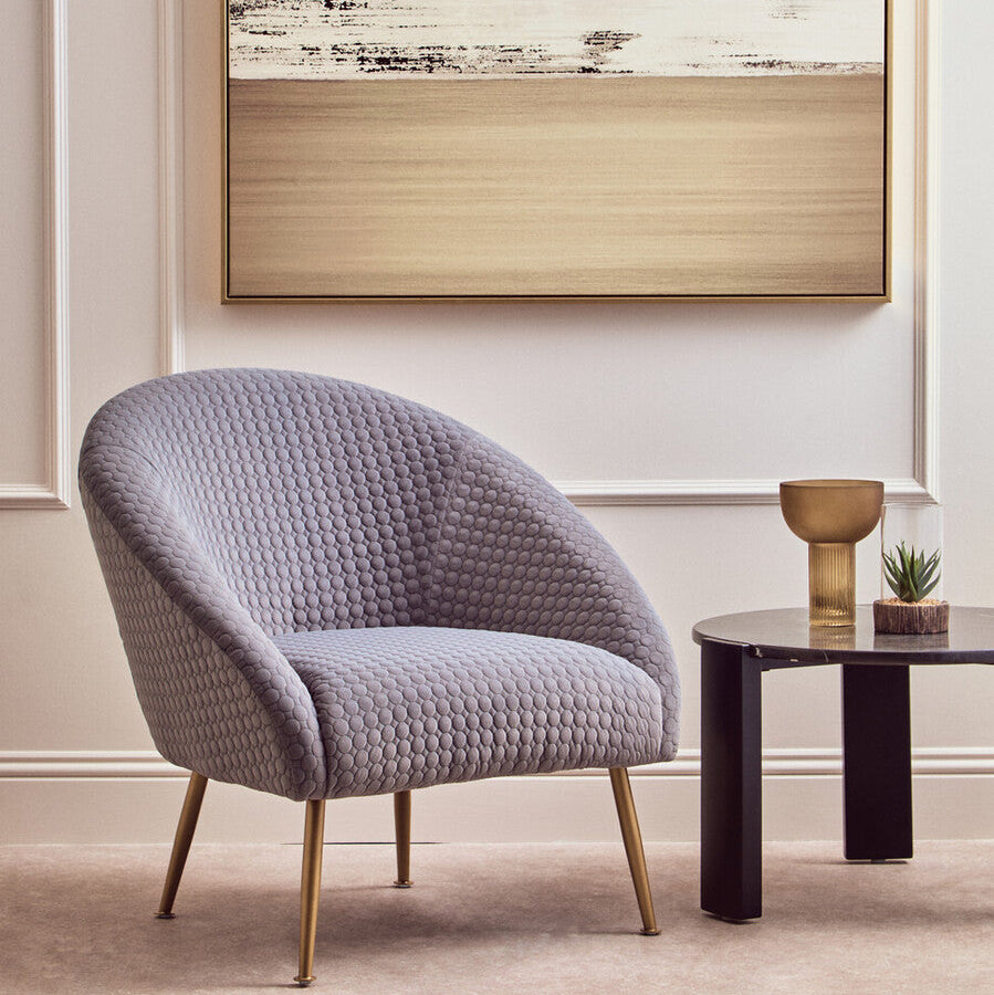 Grey Velvet Statement Chair with Gold Finish Legs
