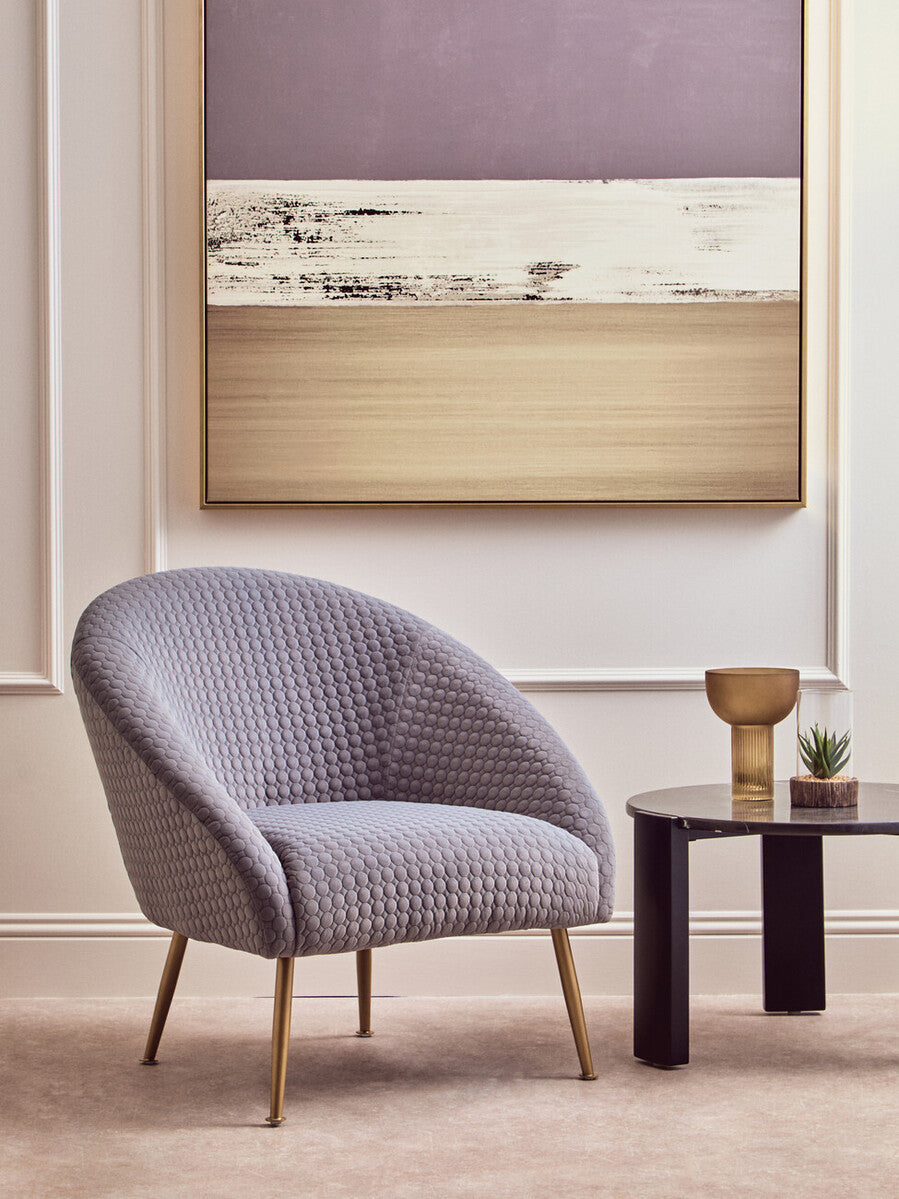 Grey Velvet Statement Chair with Gold Finish Legs