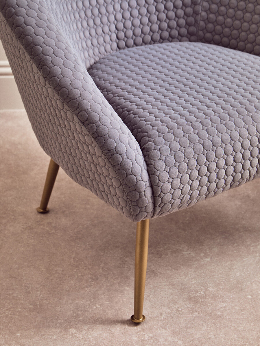 Grey Velvet Statement Chair with Gold Finish Legs