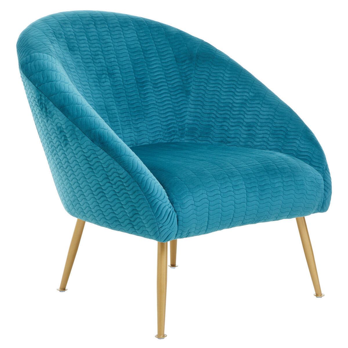 Blue Wood and Metal Occasional Chair with Curved Back
