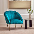 Blue Wood and Metal Occasional Chair with Curved Back