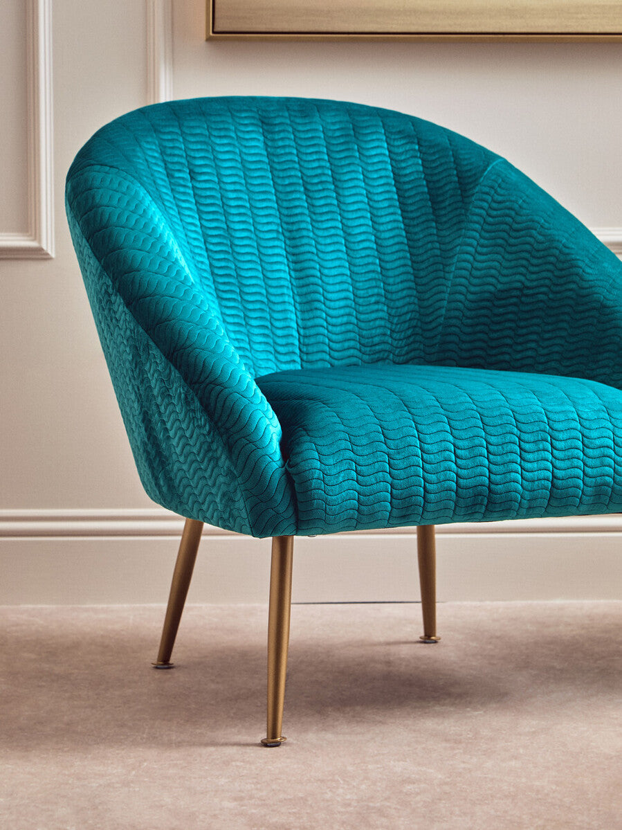 Blue Wood and Metal Occasional Chair with Curved Back