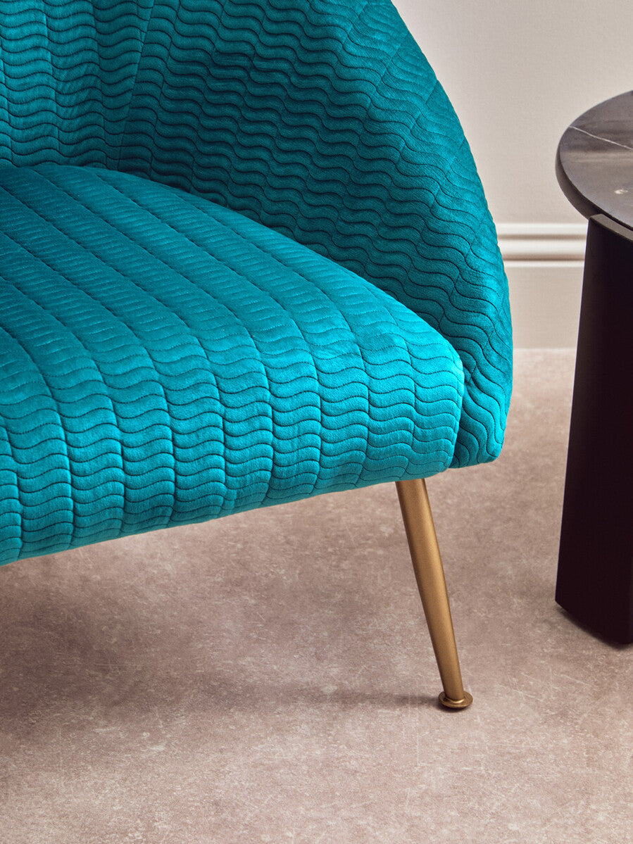 Blue Wood and Metal Occasional Chair with Curved Back