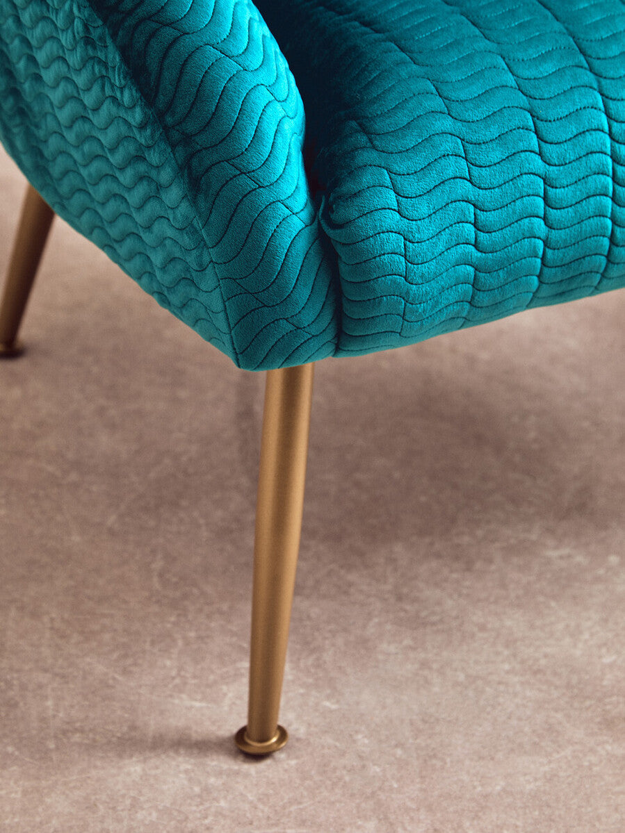 Blue Wood and Metal Occasional Chair with Curved Back