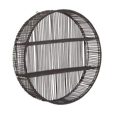 Large Black Rattan Wall Shelf