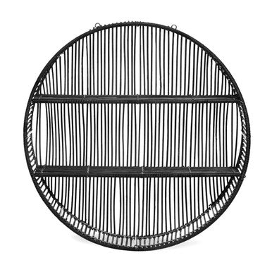 Large Black Rattan Wall Shelf