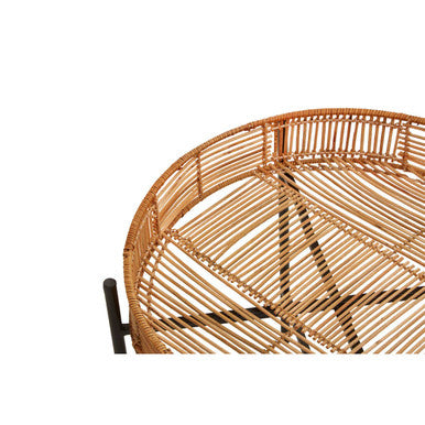 Natural Rattan and Black Metal Set of 2 Side Tables