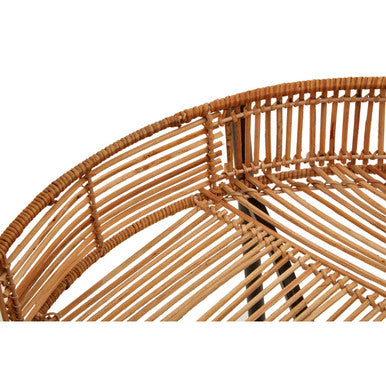 Natural Rattan and Black Metal Set of 2 Side Tables