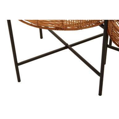Natural Rattan and Black Metal Set of 2 Side Tables