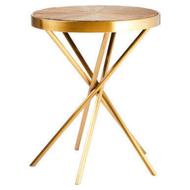 Natural Wooden and Gold Finish Round Side Table