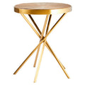 Natural Wooden and Gold Finish Round Side Table