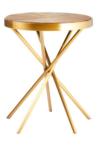 Natural Wooden and Gold Finish Round Side Table
