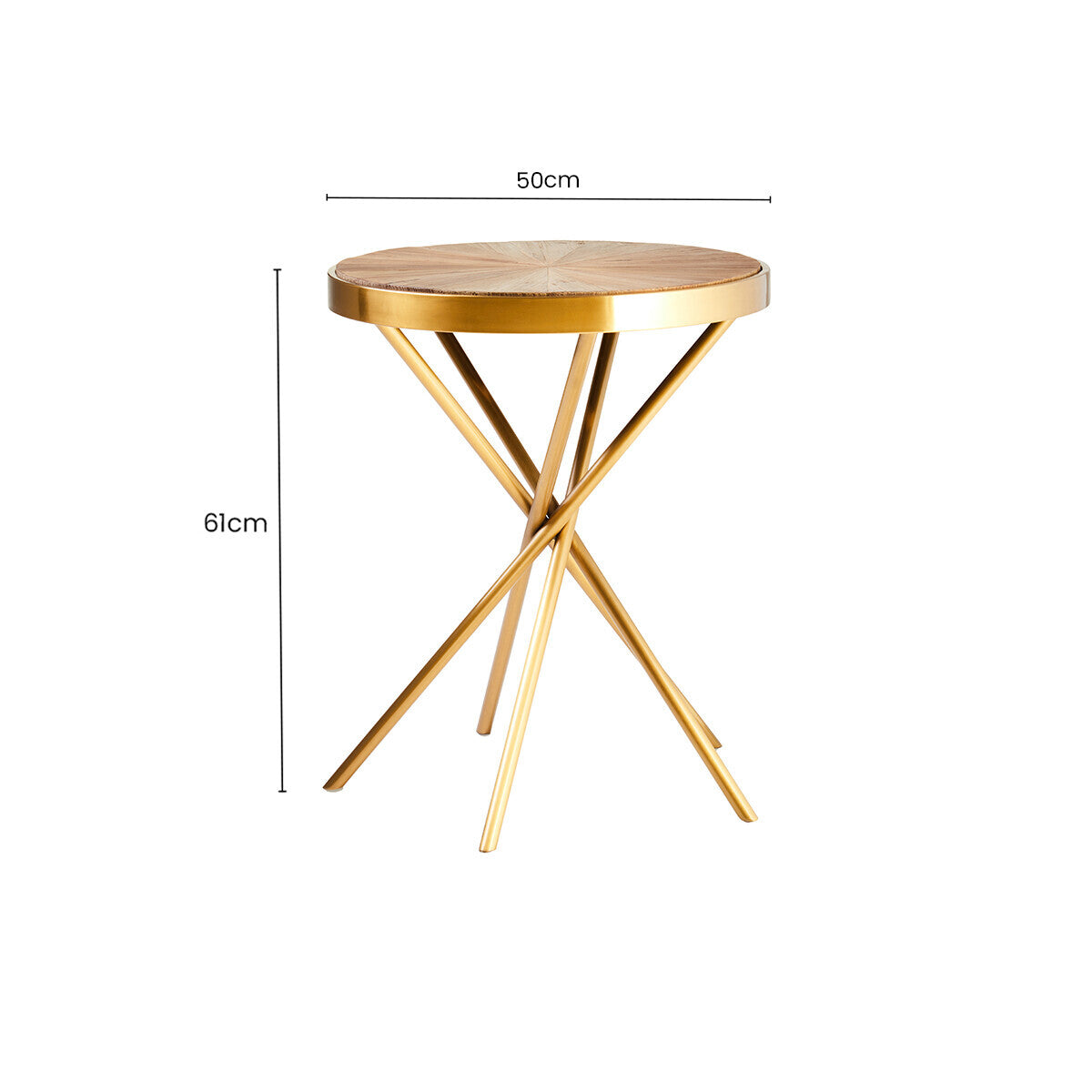 Natural Wooden and Gold Finish Round Side Table
