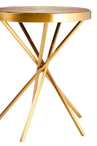 Natural Wooden and Gold Finish Round Side Table