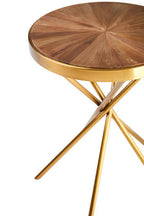 Natural Wooden and Gold Finish Round Side Table