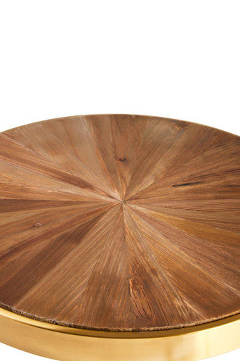 Natural Wooden and Gold Finish Round Side Table