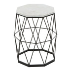 Black Angular Iron Frame Side Table with White Marble Top