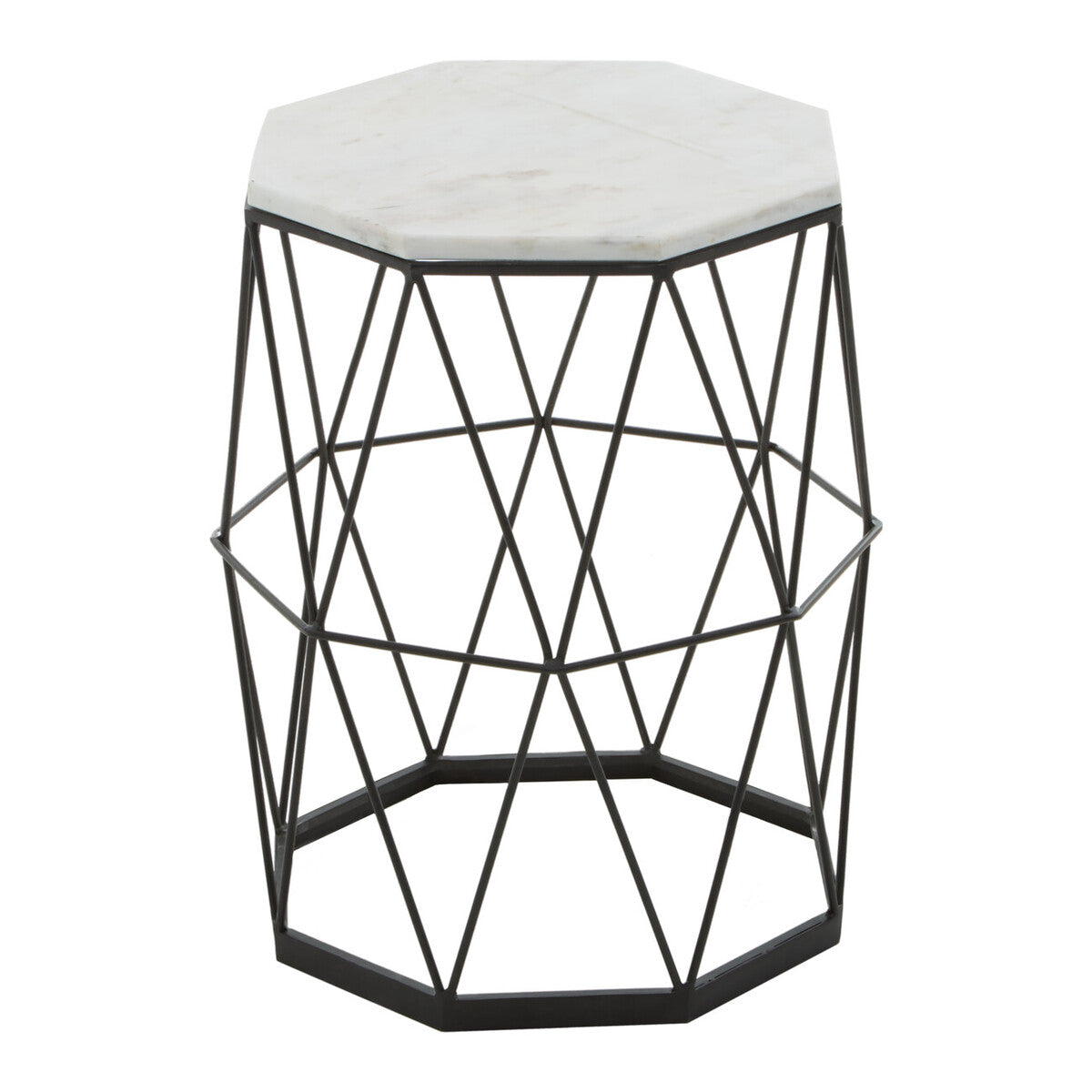 Black Angular Iron Frame Side Table with White Marble Top