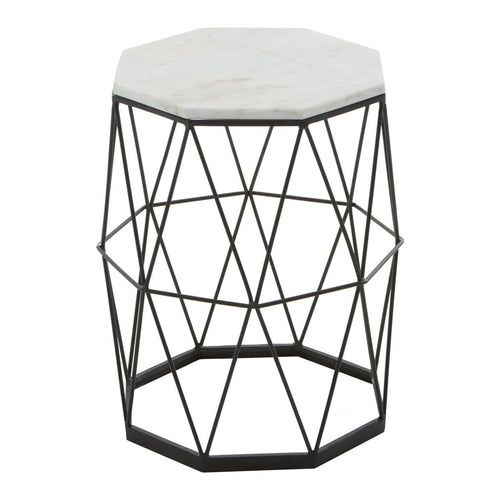 Black Angular Iron Frame Side Table with White Marble Top