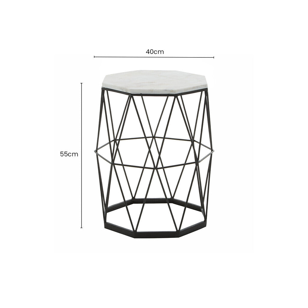 Black Angular Iron Frame Side Table with White Marble Top