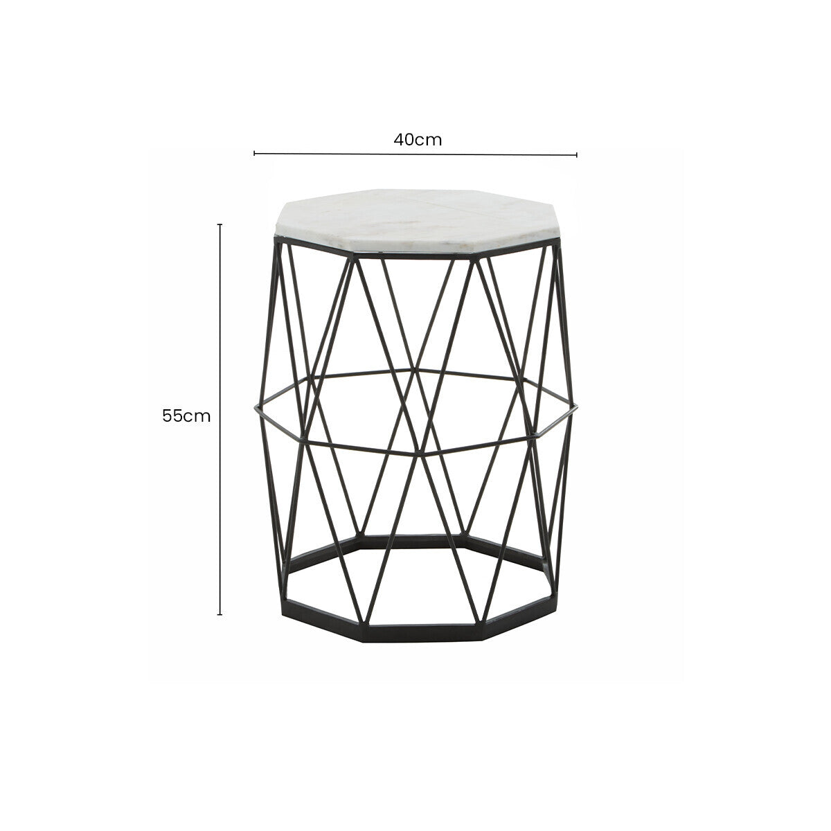 Black Angular Iron Frame Side Table with White Marble Top