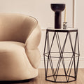 Black Angular Iron Frame Side Table with White Marble Top