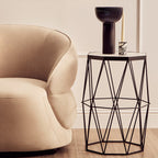 Black Angular Iron Frame Side Table with White Marble Top