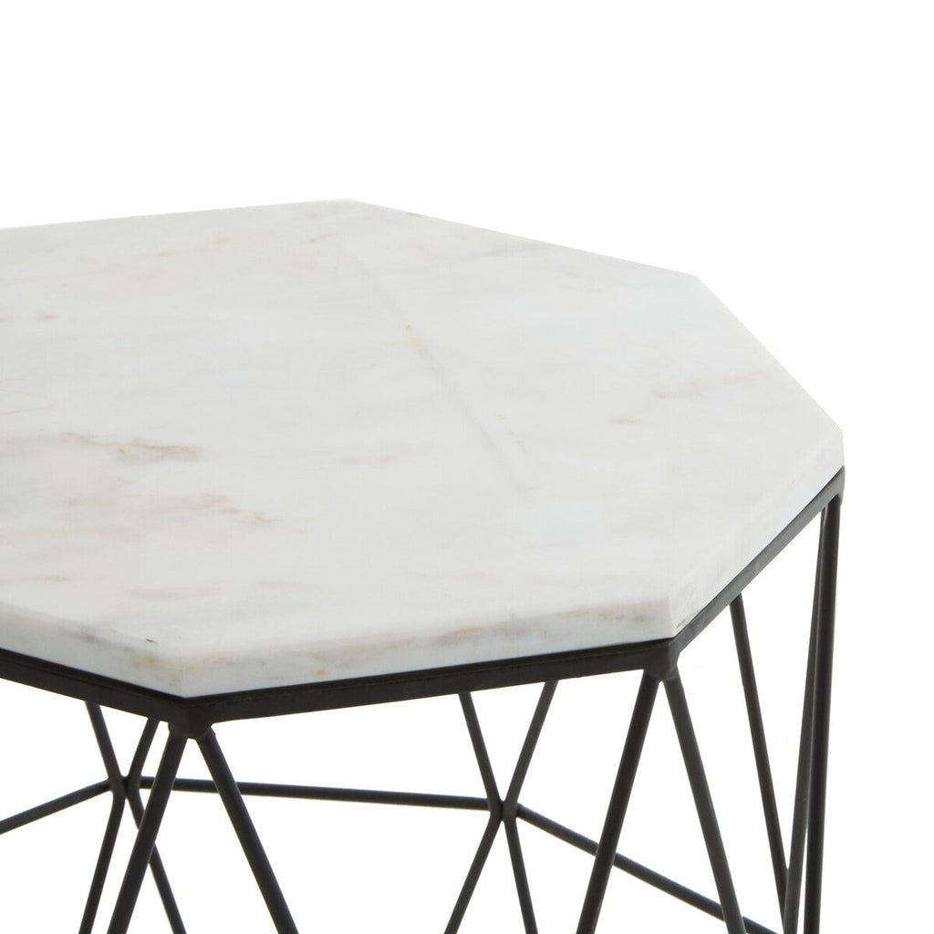 Black Angular Iron Frame Side Table with White Marble Top