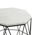 Black Angular Iron Frame Side Table with White Marble Top