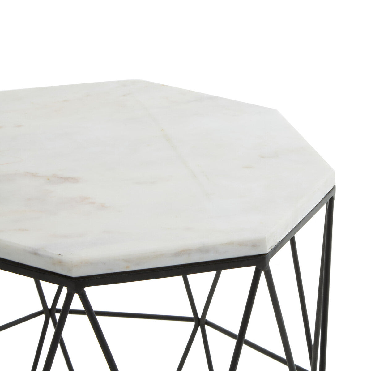 Black Angular Iron Frame Side Table with White Marble Top