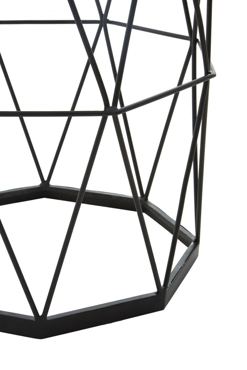Black Angular Iron Frame Side Table with White Marble Top
