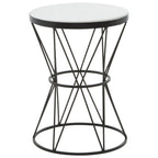 White Marble Top Side Table with Black Triangular Iron Base
