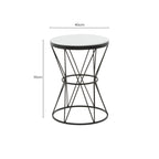 White Marble Top Side Table with Black Triangular Iron Base