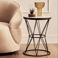 White Marble Top Side Table with Black Triangular Iron Base