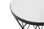 White Marble Top Side Table with Black Triangular Iron Base