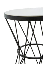 White Marble Top Side Table with Black Triangular Iron Base