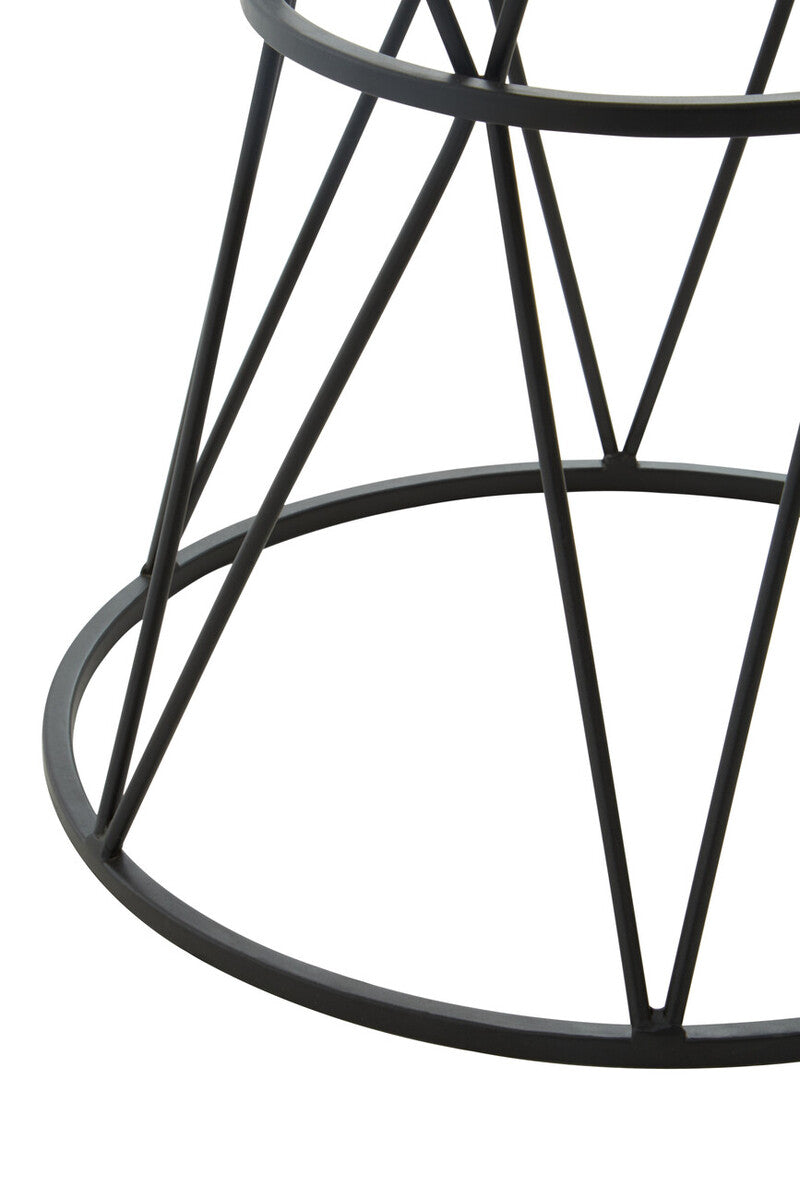 White Marble Top Side Table with Black Triangular Iron Base