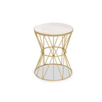 White Marble Top Side Table with Gold Iron Wireframe Base
