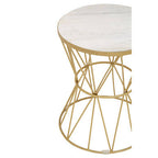 White Marble Top Side Table with Gold Iron Wireframe Base