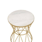 White Marble Top Side Table with Gold Iron Wireframe Base