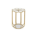 White and Gold Iron Frame Side Table with Petal Design Mirrored Top