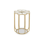 White and Gold Iron Frame Side Table with Petal Design Mirrored Top