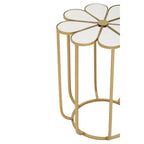 White and Gold Iron Frame Side Table with Petal Design Mirrored Top