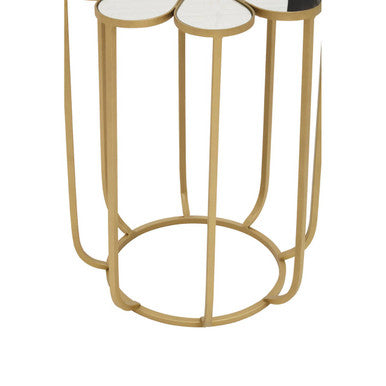 White and Gold Iron Frame Side Table with Petal Design Mirrored Top