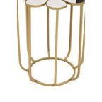 White and Gold Iron Frame Side Table with Petal Design Mirrored Top