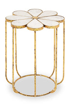 White Polished Marble Top Side Table with Petal Design Openwork Base